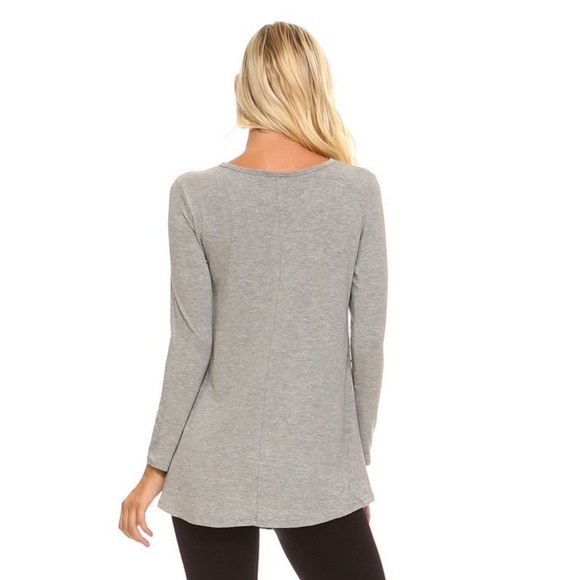 Women's Pullover Jersey Keyhole Tunic Swing H Gray - Picture 3 of 4